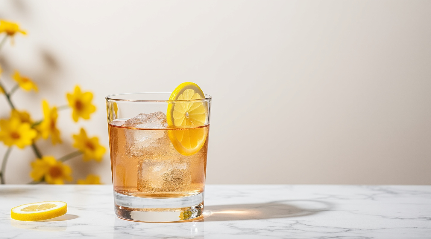 French Connection cocktail with lemon twist in a glass