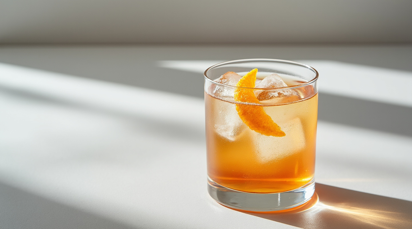 El Pedroni in an Old-fashioned glass with ice and an orange zest twist