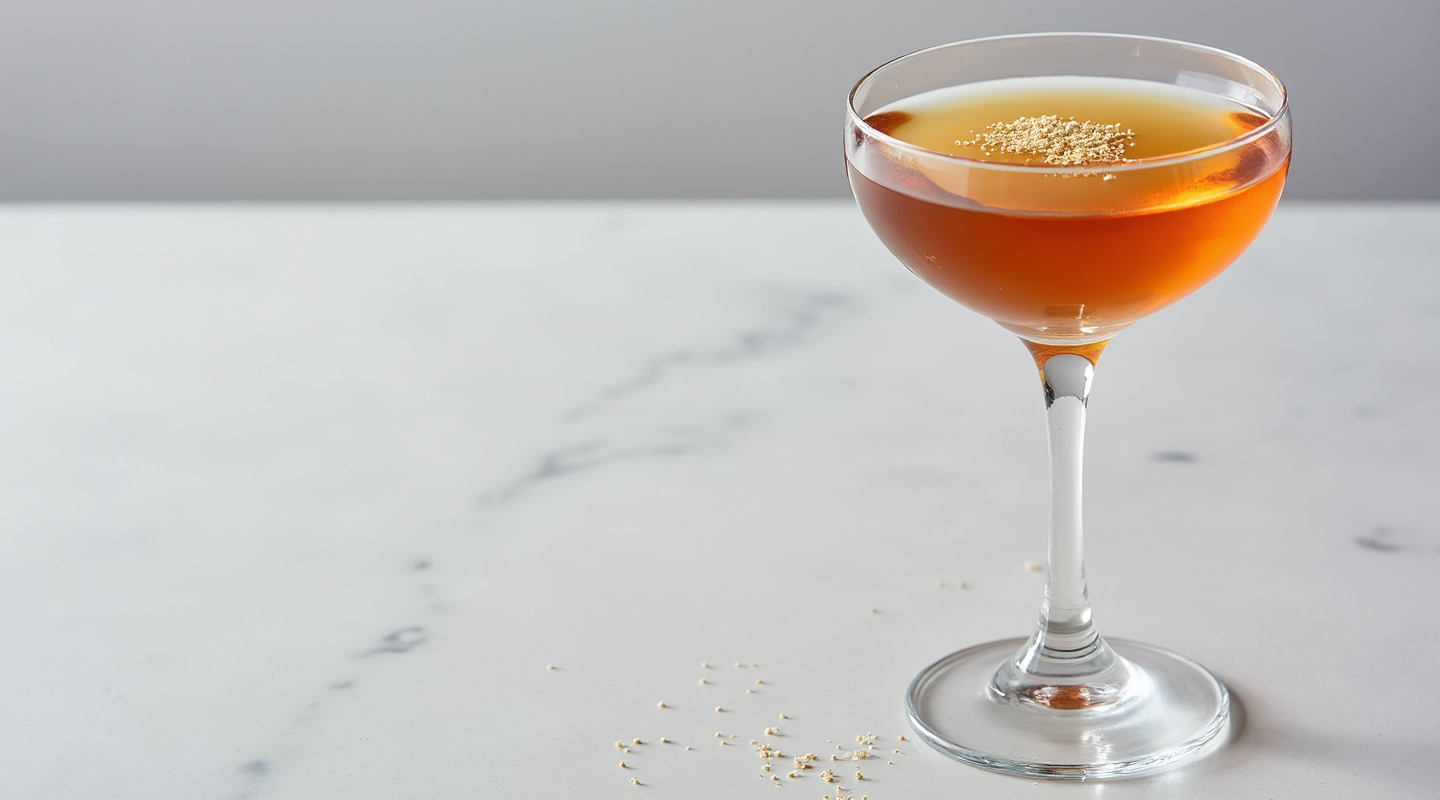 Port Flip cocktail served in a Nick & Nora glass, dusted with nutmeg