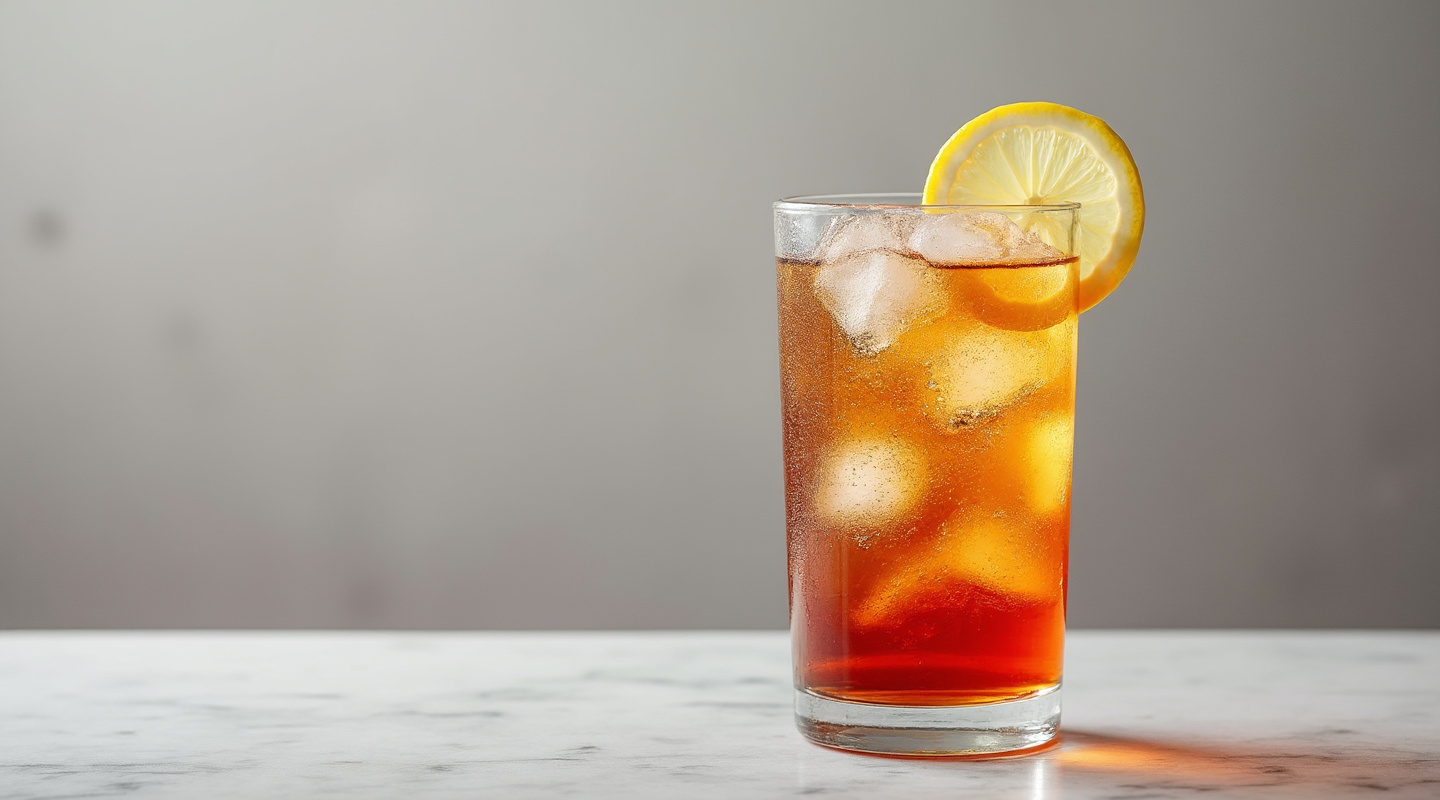 Long Beach Iced Tea in a collins glass with a lemon garnish
