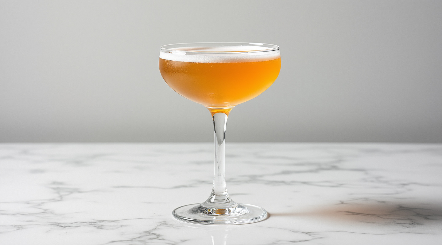 A Nick & Nora glass filled with a Fernando cocktail