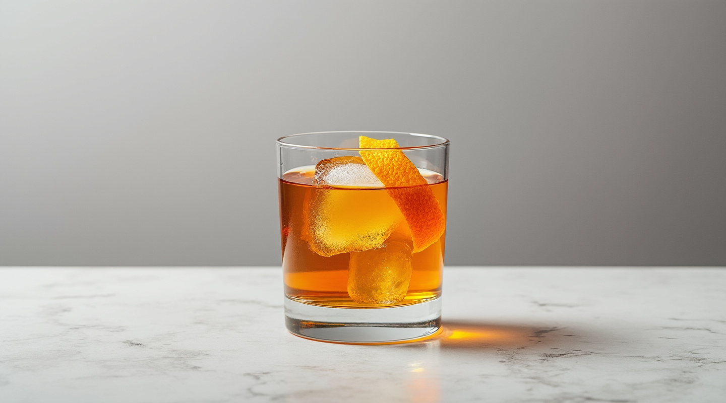 Treacle No.2 cocktail in a glass with an orange zest twist