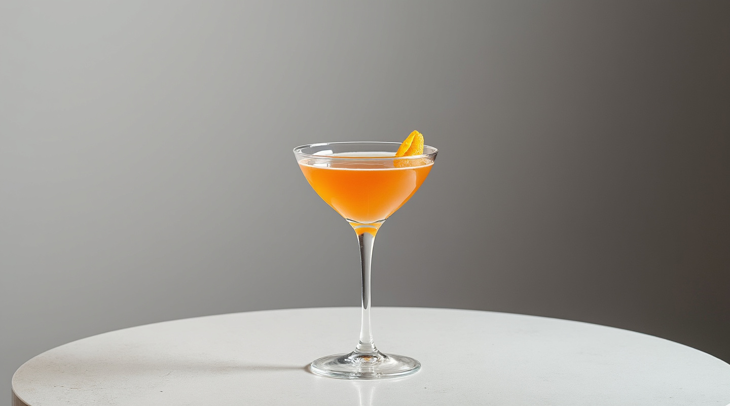 Tonka cocktail in a Martini glass with an orange twist garnish