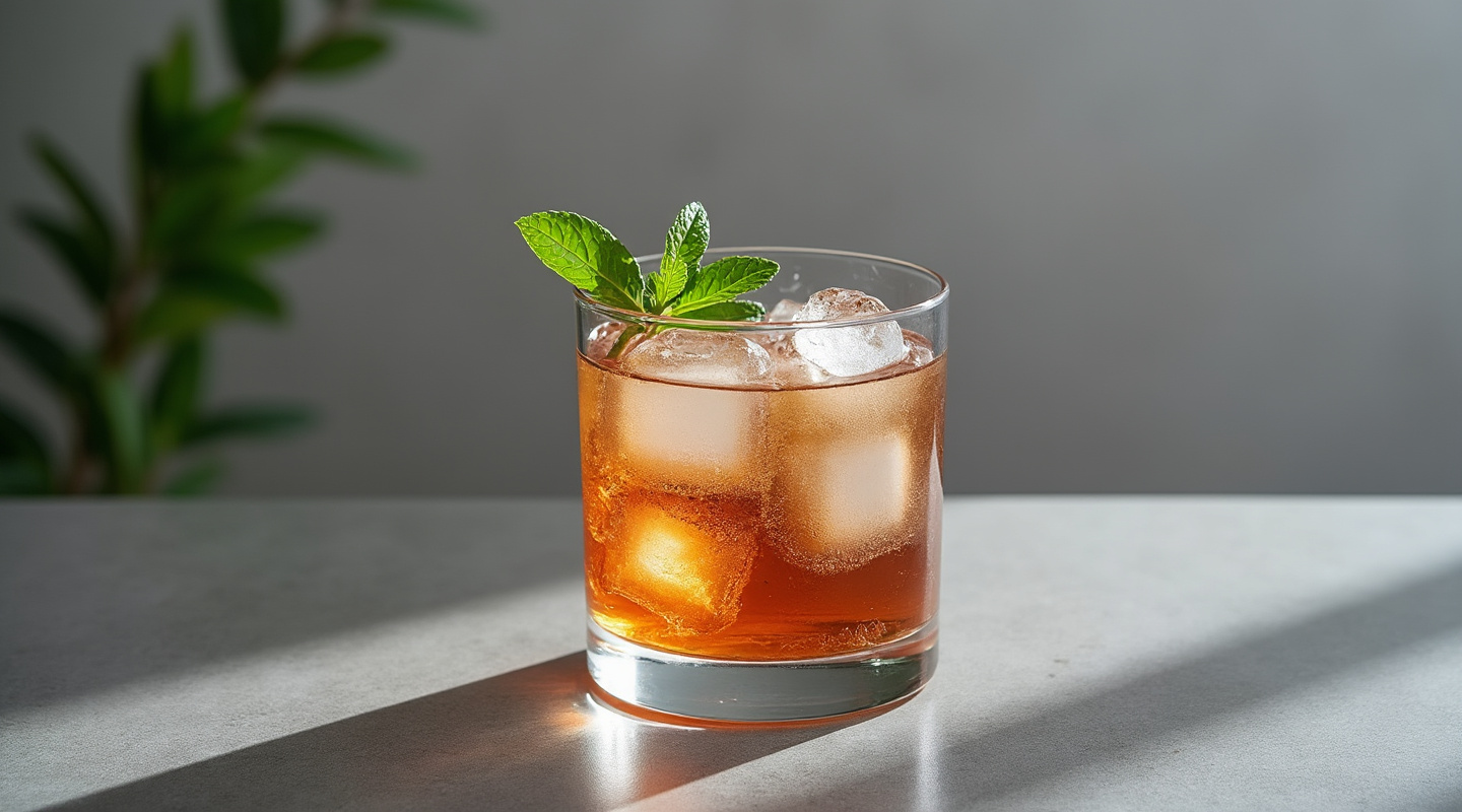 Mizuwari in a Collins glass with mint sprig