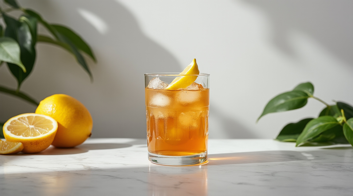 A refreshing Tequila and black tea cocktail presented in a Collins glass.