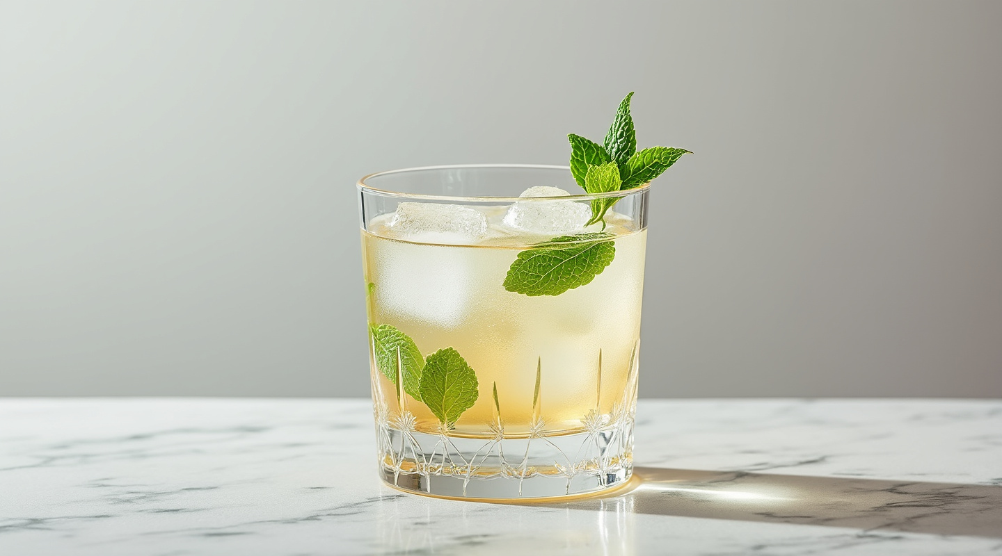 Anis-thetic cocktail served in a chilled glass, garnished with a mint sprig and absinthe mist