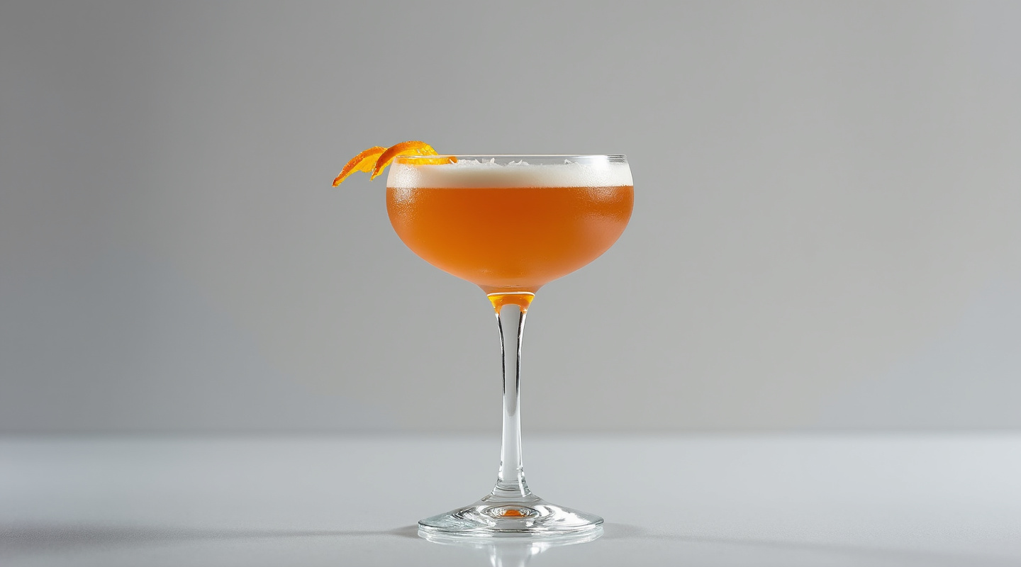 Bushranger cocktail in a coupe glass garnished with orange zest