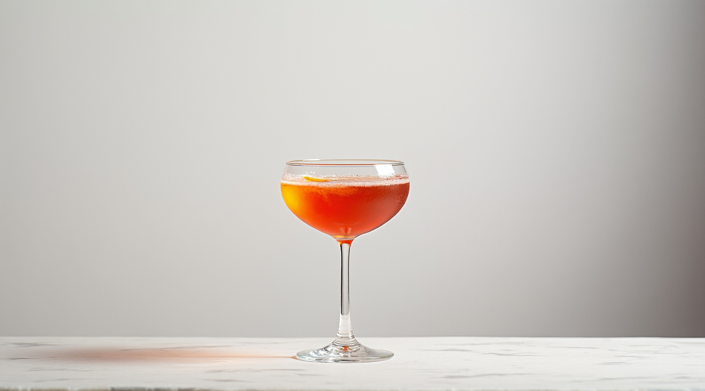 A vibrant orange Bloody Blood & Sand cocktail served in a coupe glass.