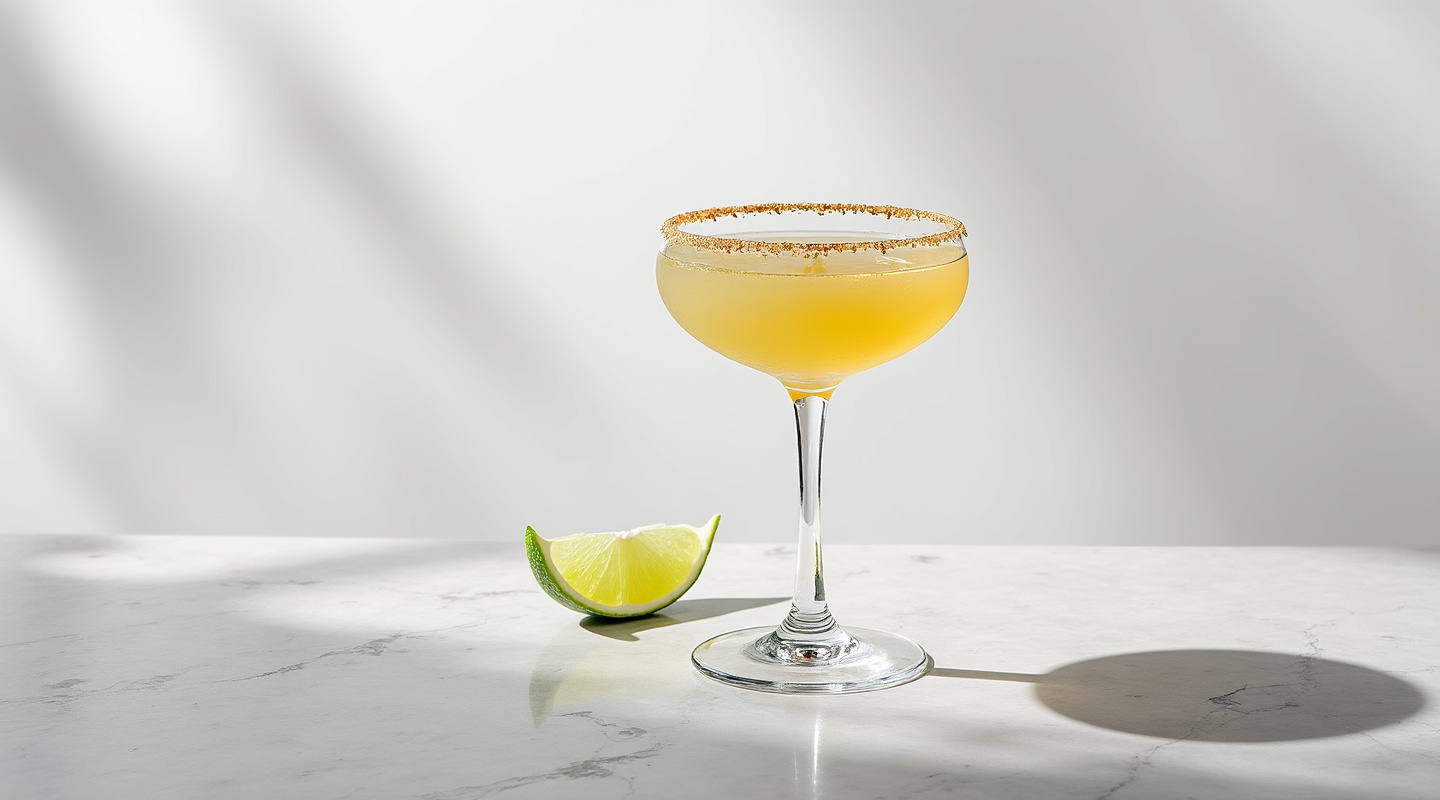 A cocktail image of the Cuban Saint