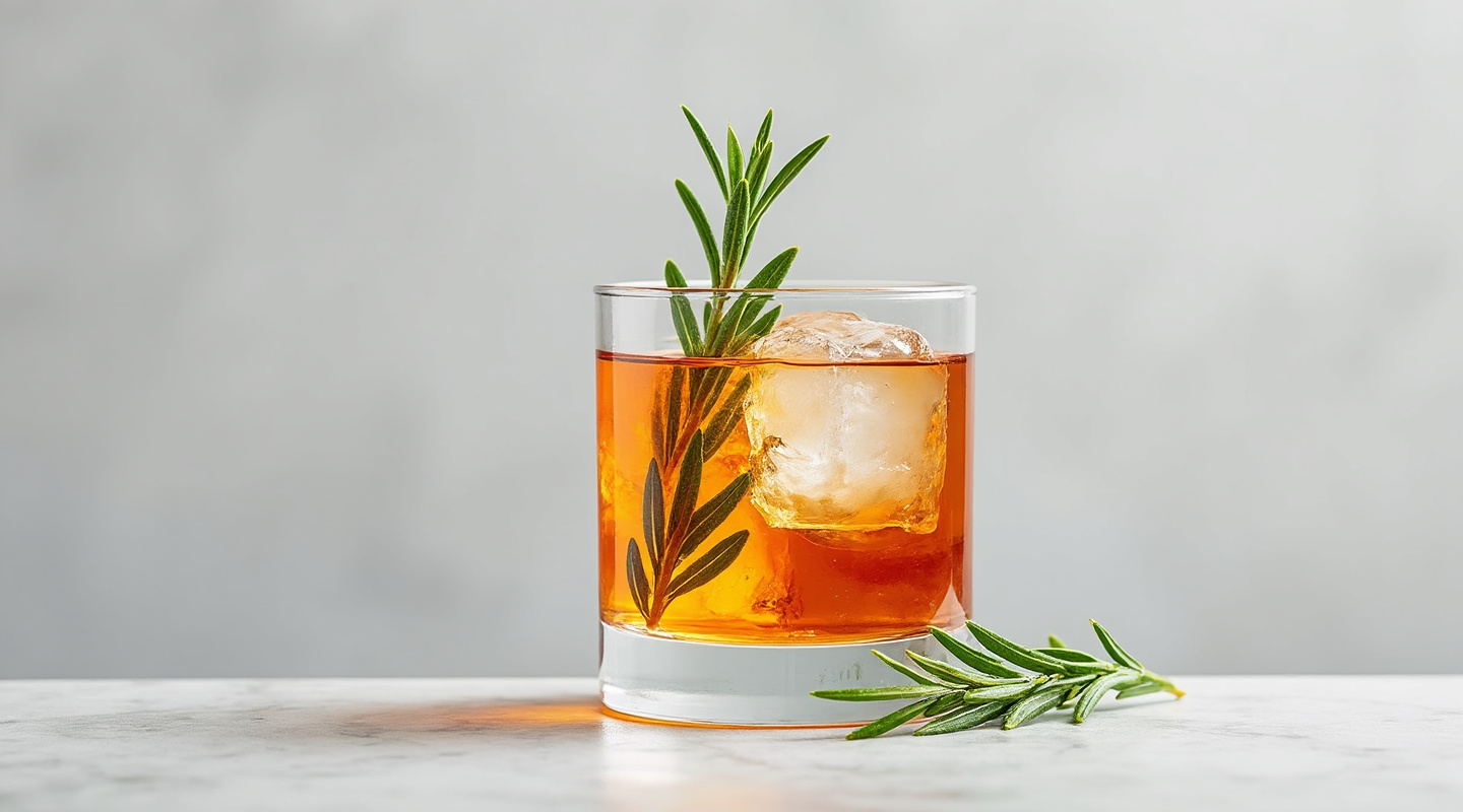 Rosemary Tuck cocktail in a Rocks glass with rosemary garnish