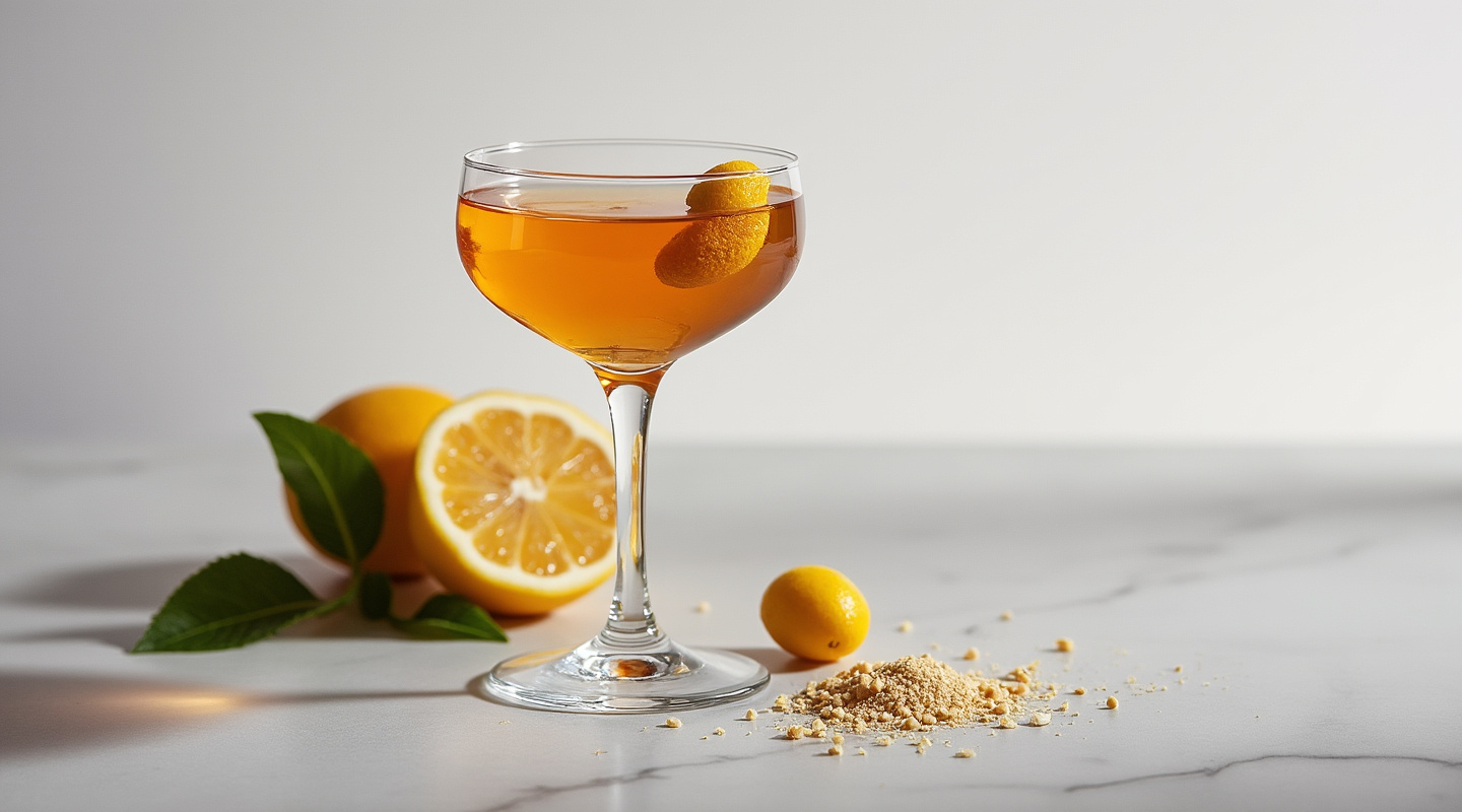 Brandy Sangaree cocktail served in a Nick & Nora glass with a nutmeg garnish.