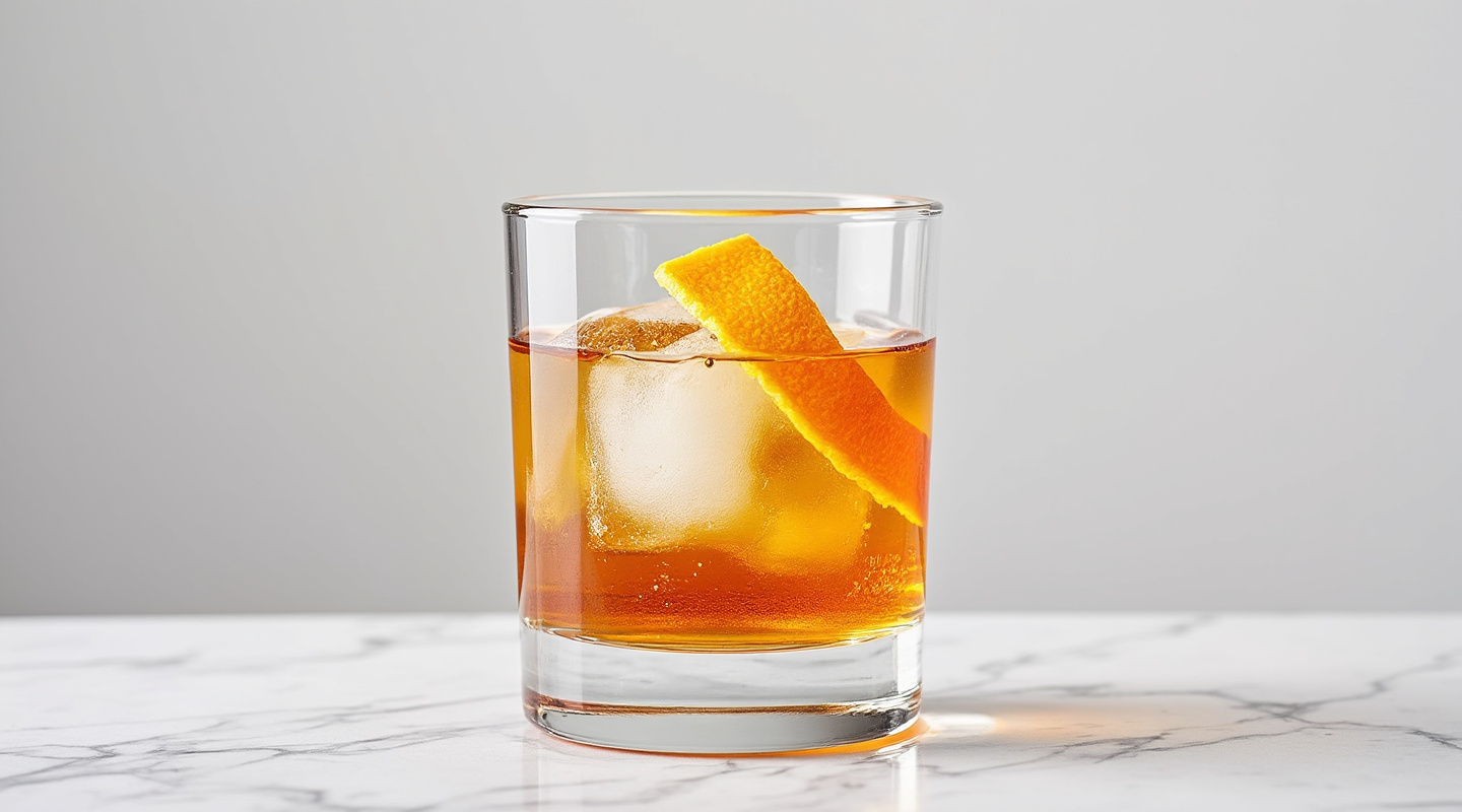 Circus Circus cocktail served in a glass with an orange twist garnish