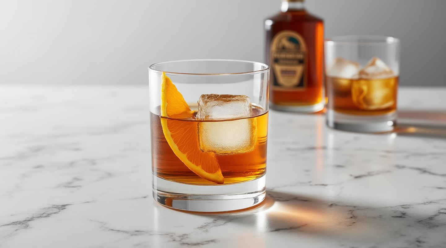 Bourbon Old Fashioned Cocktail with Orange Zest Garnish
