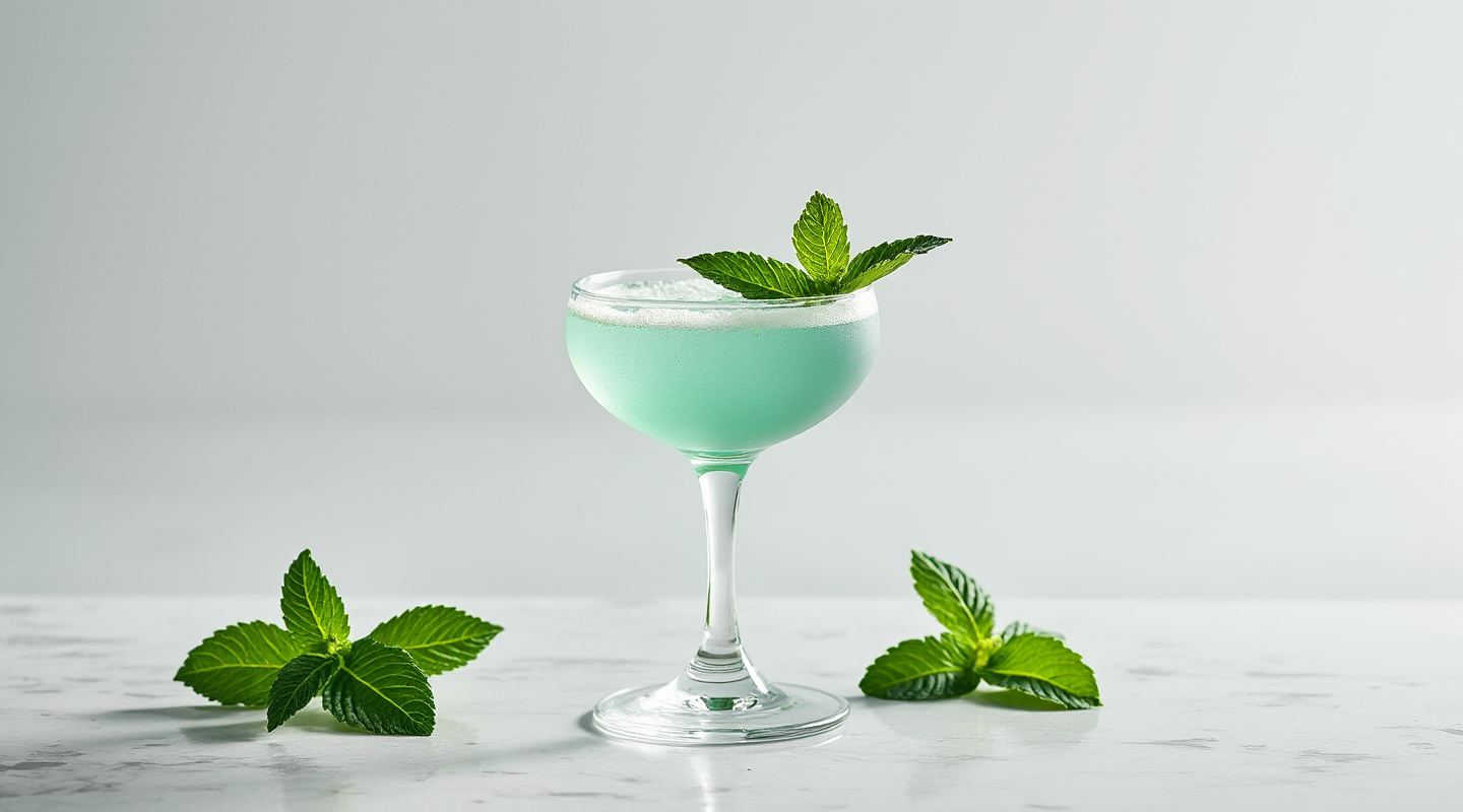 A refreshing Jade Daiquiri cocktail in a coupe glass, garnished with a mint leaf.