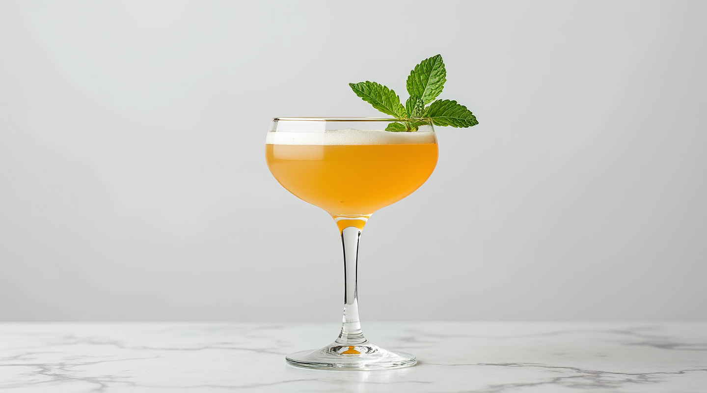 A chilled glass of The Astor cocktail with a mint garnish.