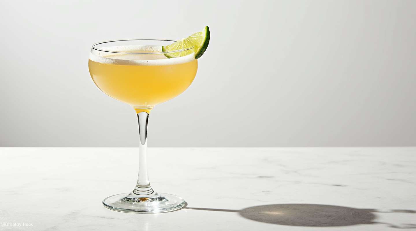 Islay Daiquiri in a glass, garnished with lime