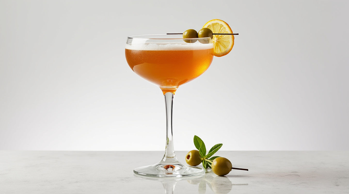 Sherry Cocktail with a delicate balance of fortified wines and herbal notes
