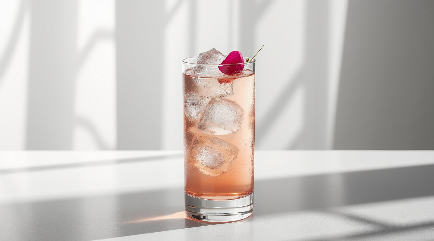 Diamante cocktail garnished with an edible rose petal