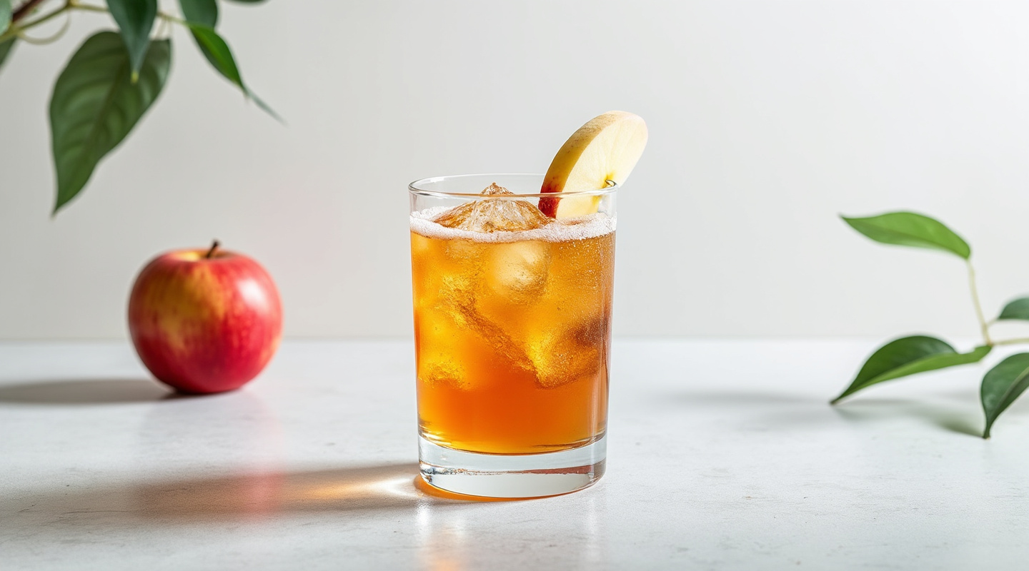 Amber cocktail with ginger, apple juice, vodka, apple liqueur