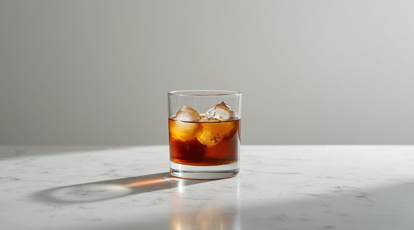 A glass of Colorado Bulldog cocktail with ice