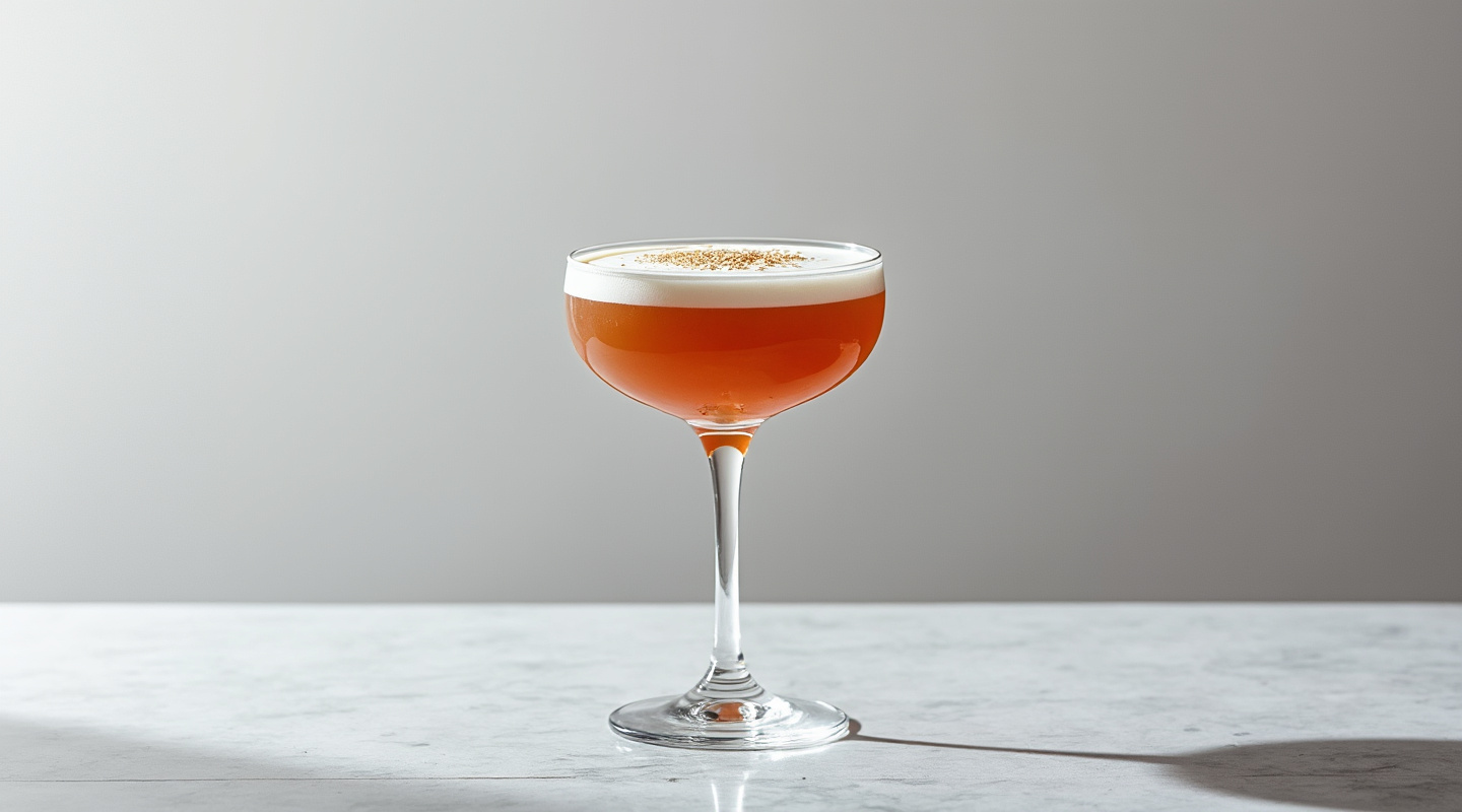 Velvet Hammer in a coupe glass, garnished with grated nutmeg