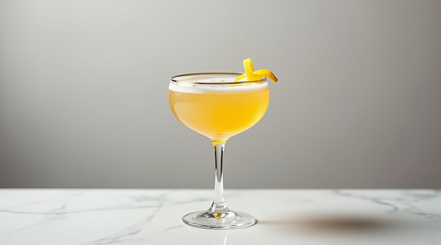 Tahitian Honey Bee in a coupe glass with a lemon twist garnish