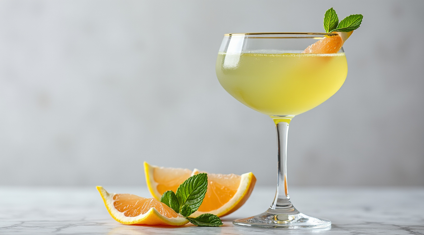 Green Deacon cocktail in a coupe glass
