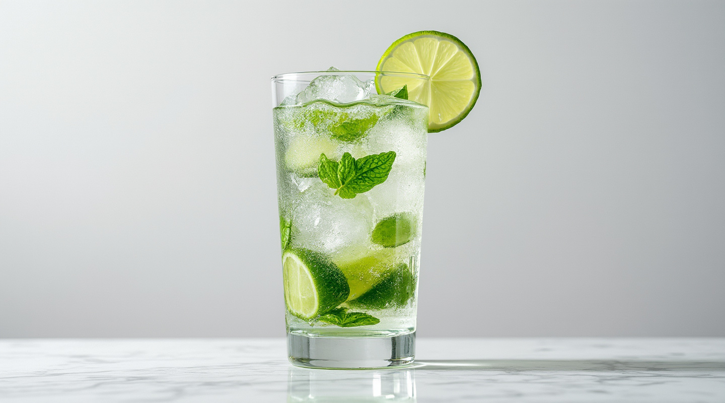 A vibrant Grand Mojito served in a tall glass with mint and lime garnish