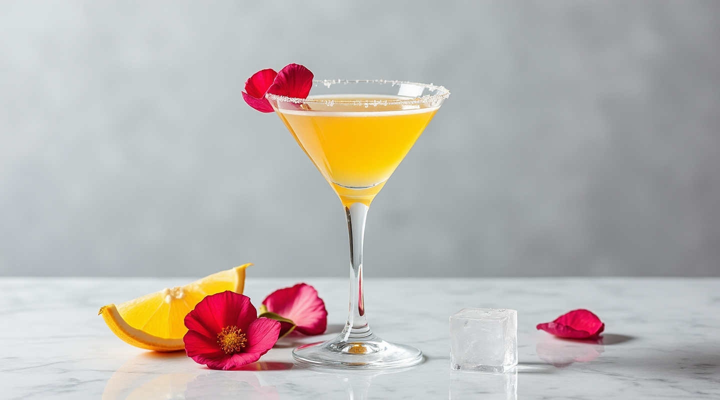 Koi Yellow cocktail served in a martini glass
