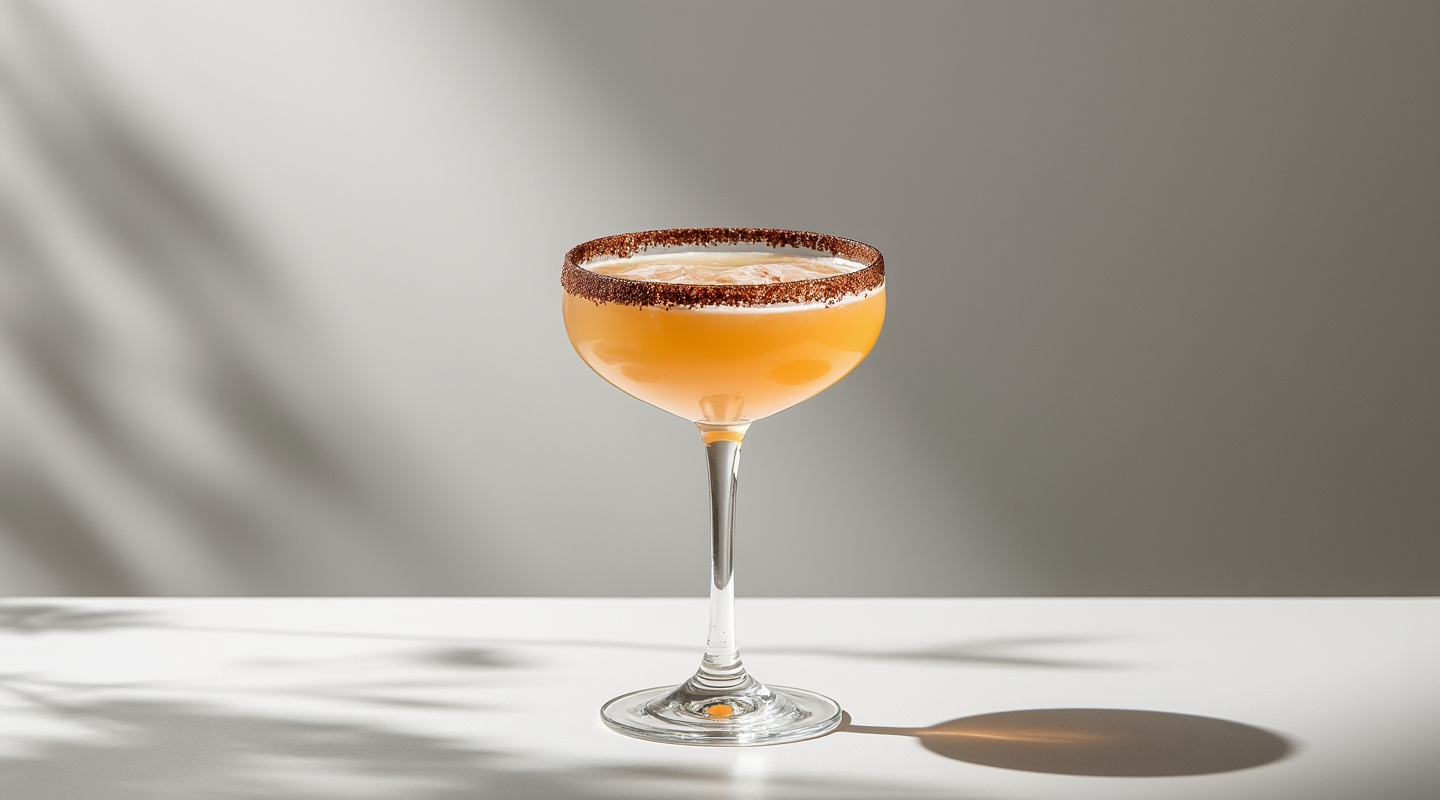 Part of Me cocktail in a Coupe glass with a chocolate rim