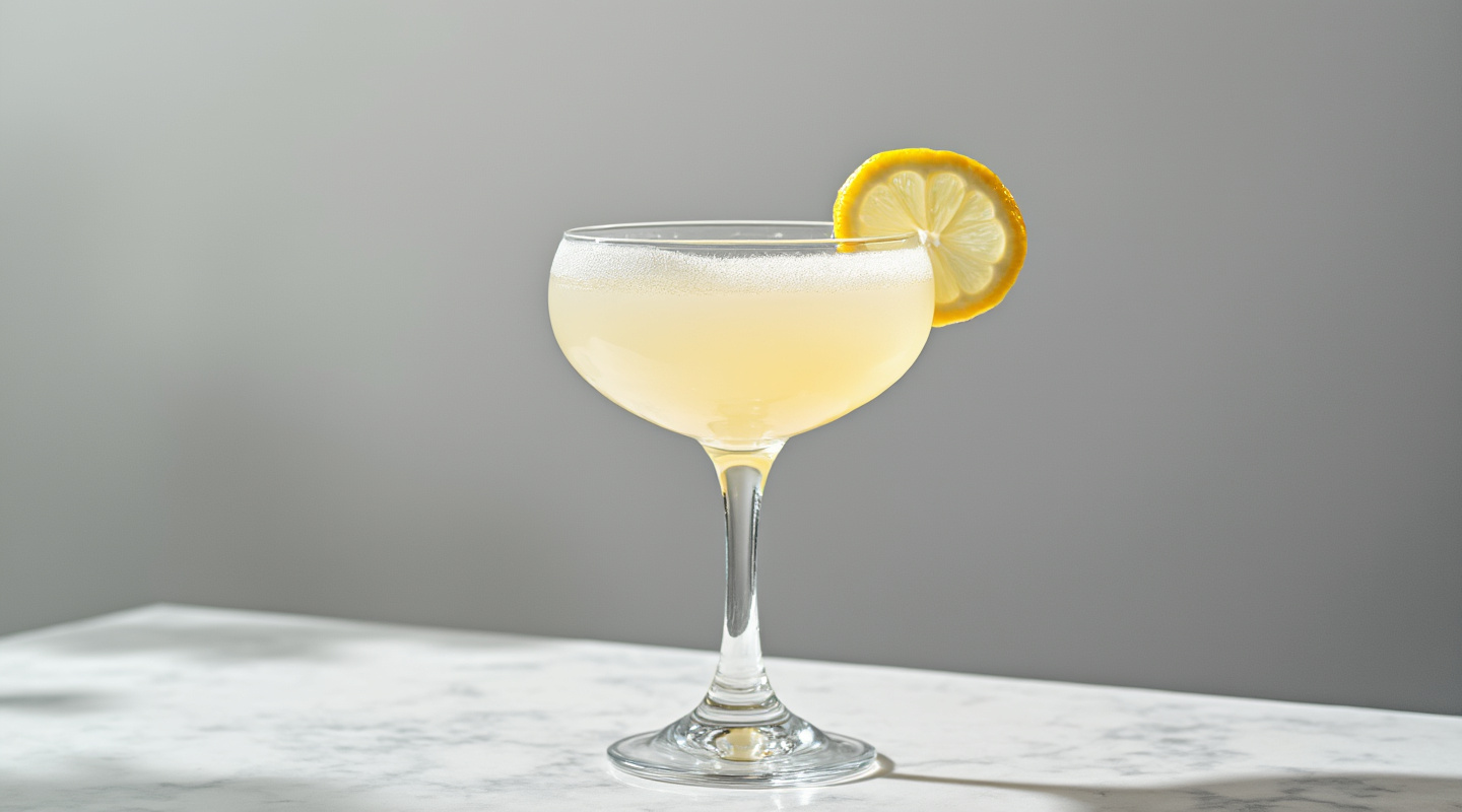 Dama Blanca cocktail served in a coupe glass