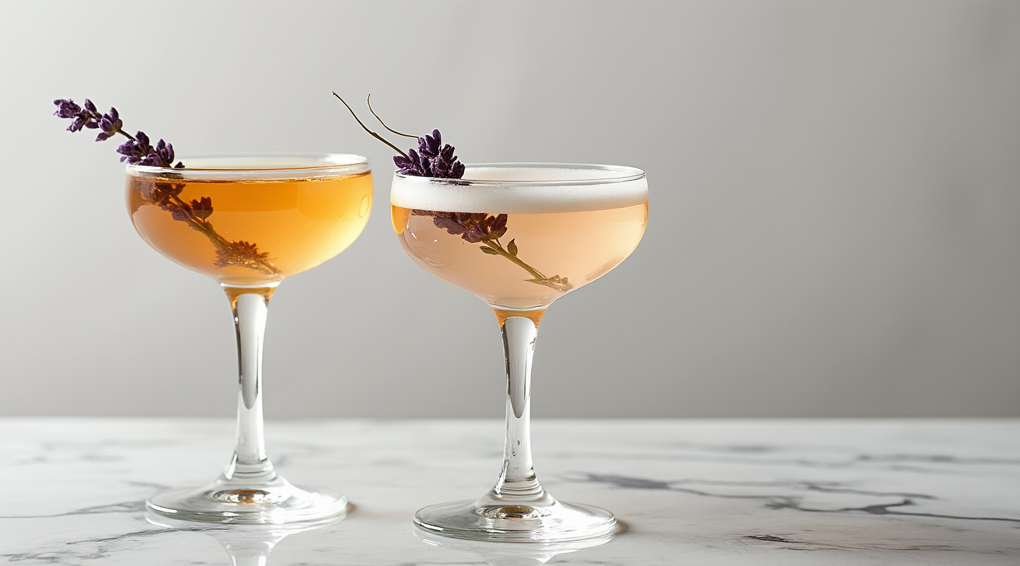 Tears in Heaven cocktail in a Nick & Nora glass garnished with truffle shavings