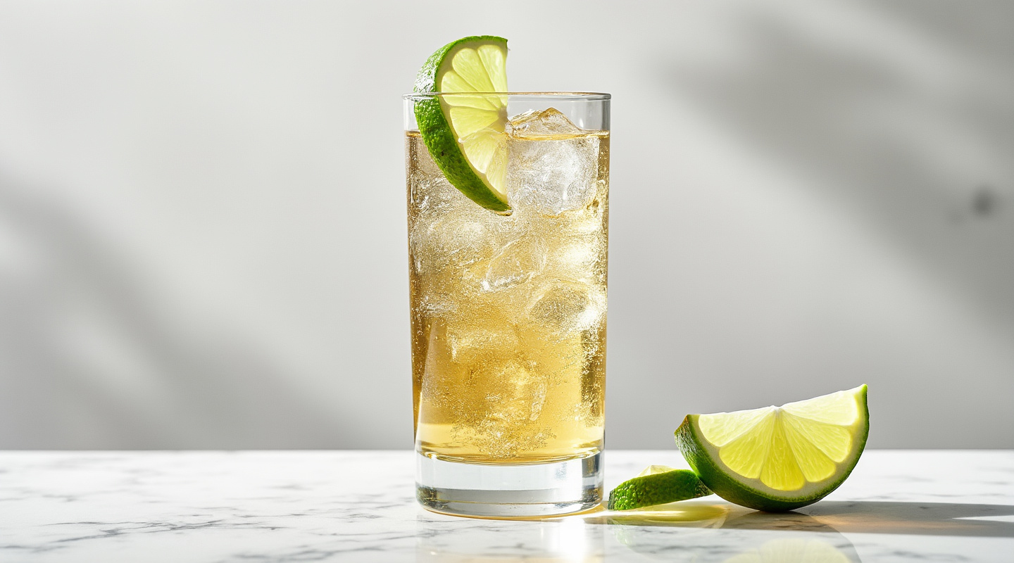Whiskey Dry & Lime cocktail served in a glass with lime wedges