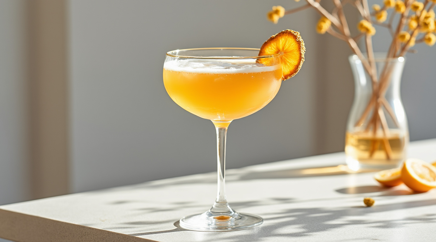 Golden Glow cocktail in a Coupe glass