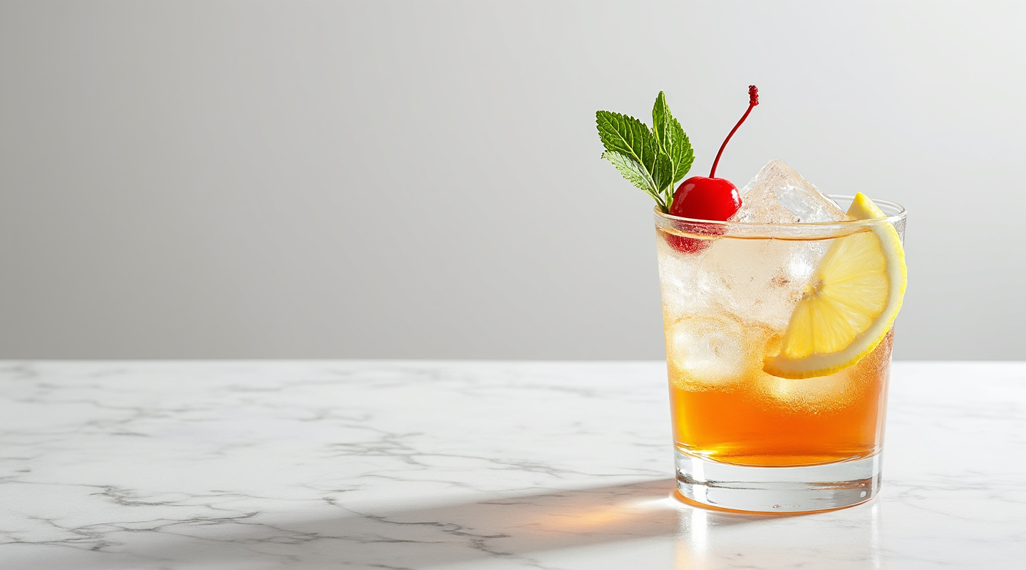 Rum Collins cocktail in a glass with ice