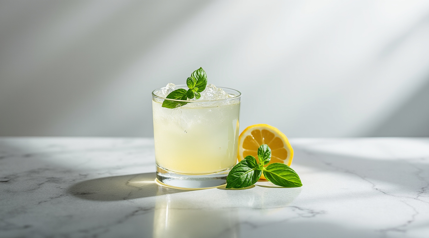 Gin Basil Sour Cocktail with a basil leaf garnish