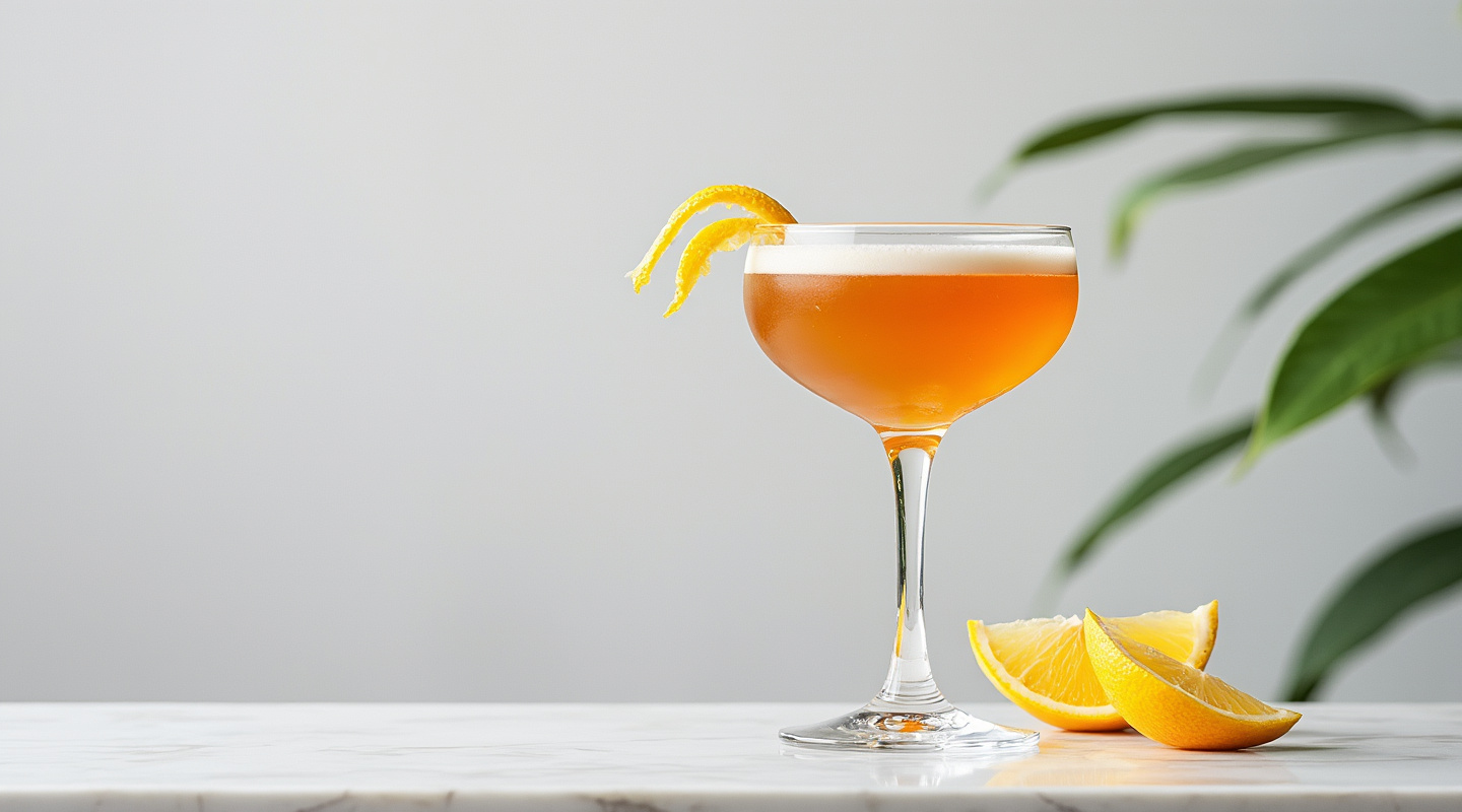 History & Nobility cocktail served in a chilled coupe glass with a lemon zest twist
