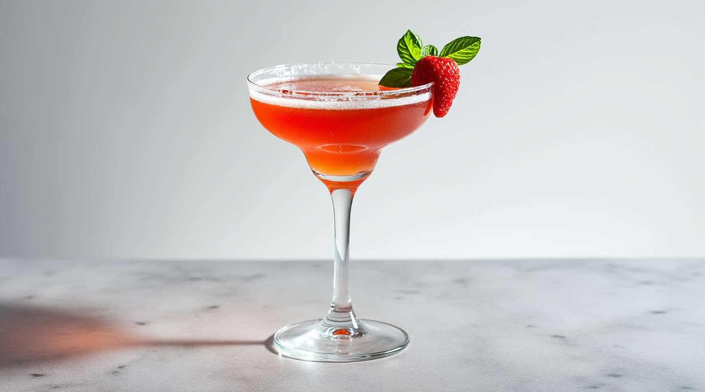 Basil Grande cocktail with strawberries and basil