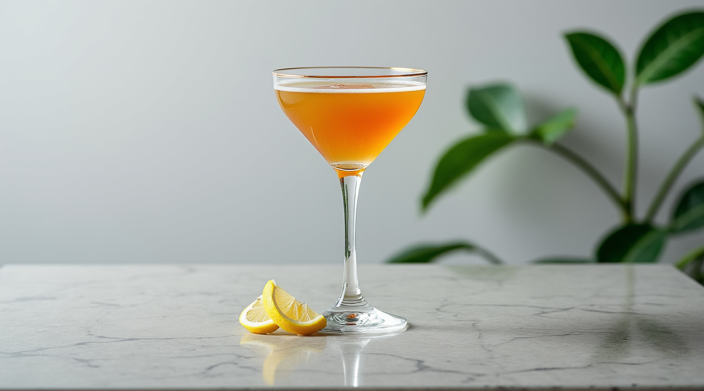 Absinthe Italiano Cocktail in a martini glass with a lemon zest twist garnish