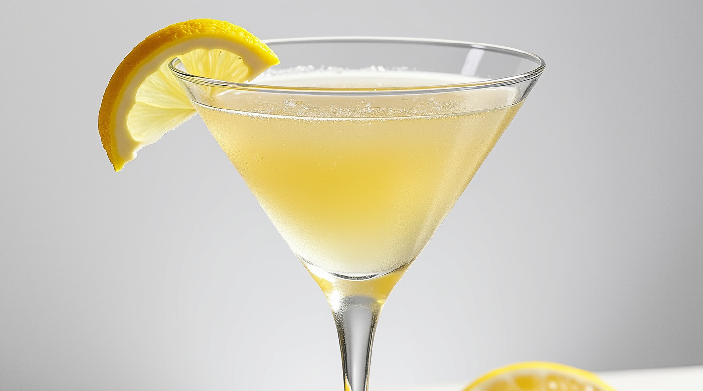 A Lemonhead cocktail garnished with a lemon zest twist