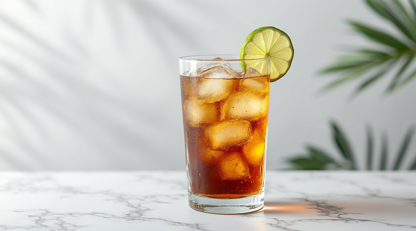 A refreshing Long Island Spiced Tea served in a Collins glass with a lime wedge garnish.