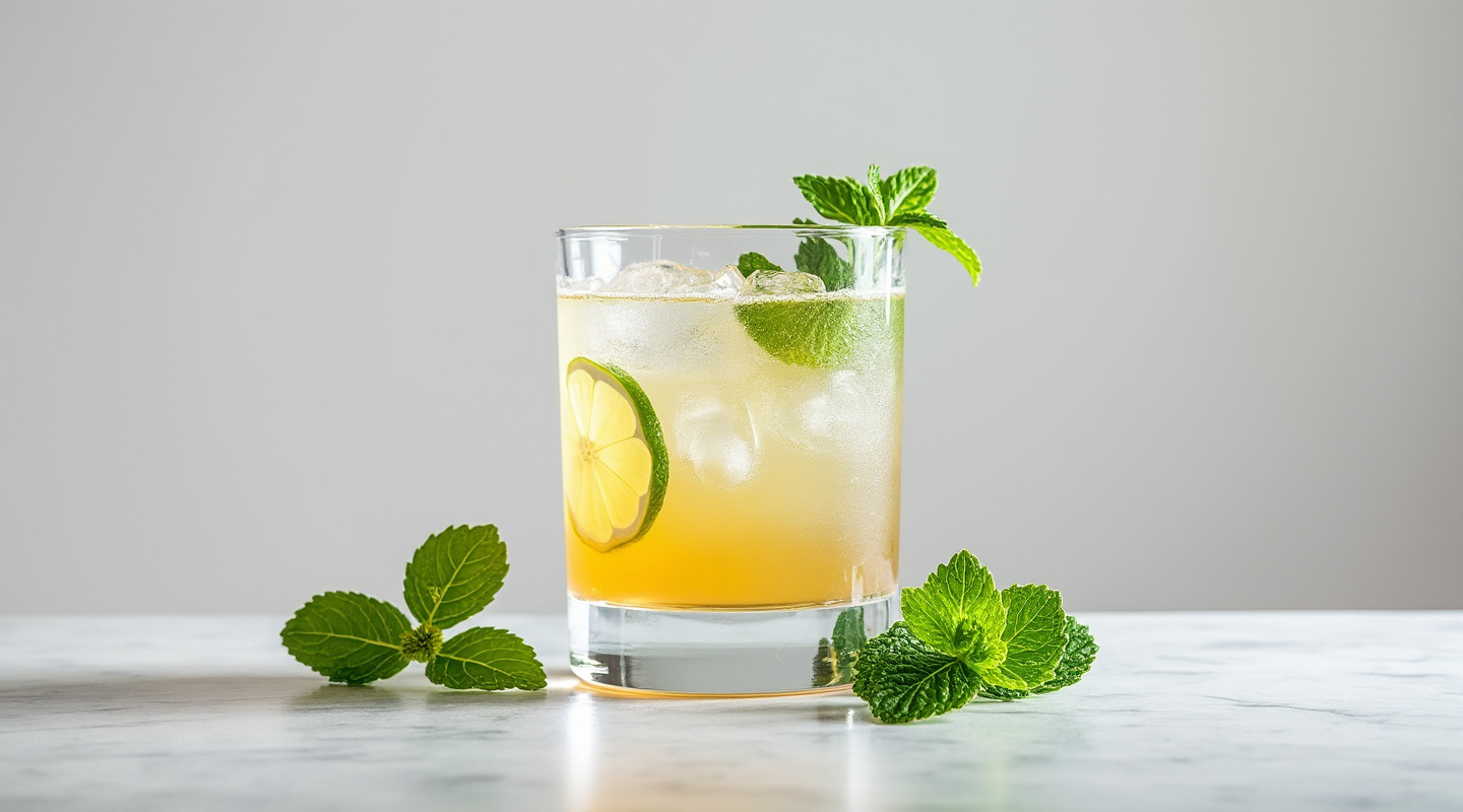 B-Side cocktail with mint and citrus garnish