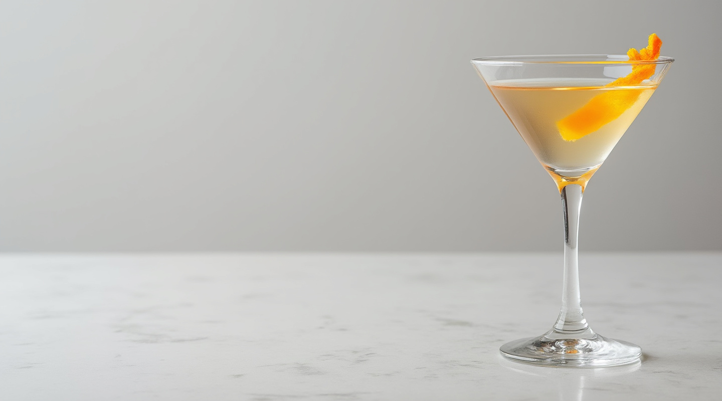 Breakfast Special Marmalade Martini in a glass with an orange zest twist garnish