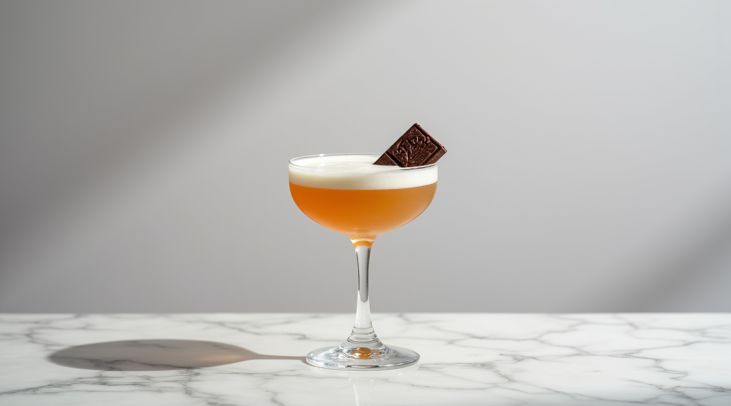 P.S. I Love You Cocktail with a chocolate garnish