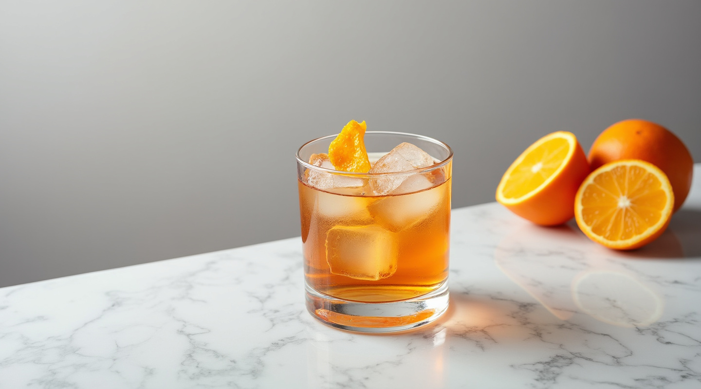 Italian Dandy cocktail in a coupe glass, garnished with an orange twist