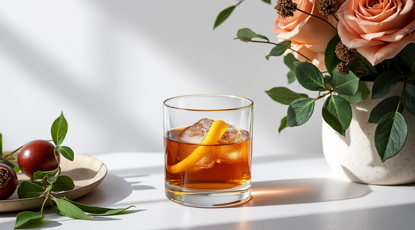 Dolce-Amaro cocktail in a rocks glass with an orange zest garnish