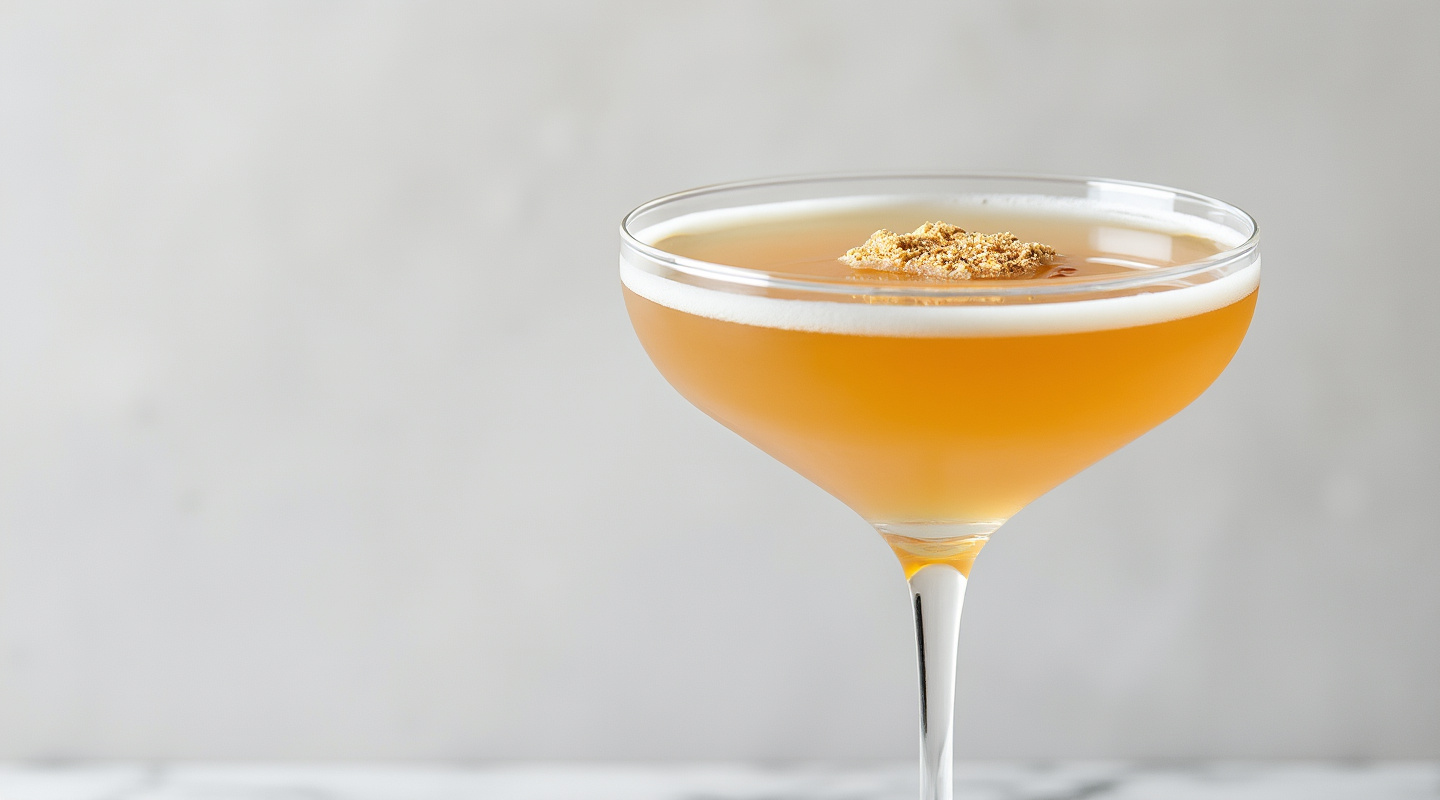 Tarte Tatin Cocktail in a martini glass garnished with nutmeg