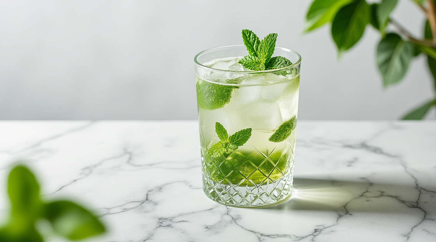 A fresh and bubbly cocktail served in a Collins glass with mint garnish.