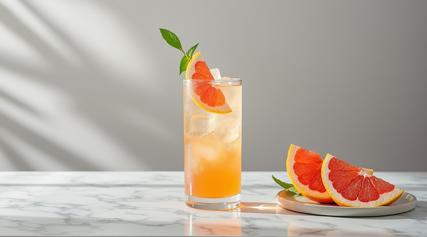 Sunset Vibes cocktail with a grapefruit garnish