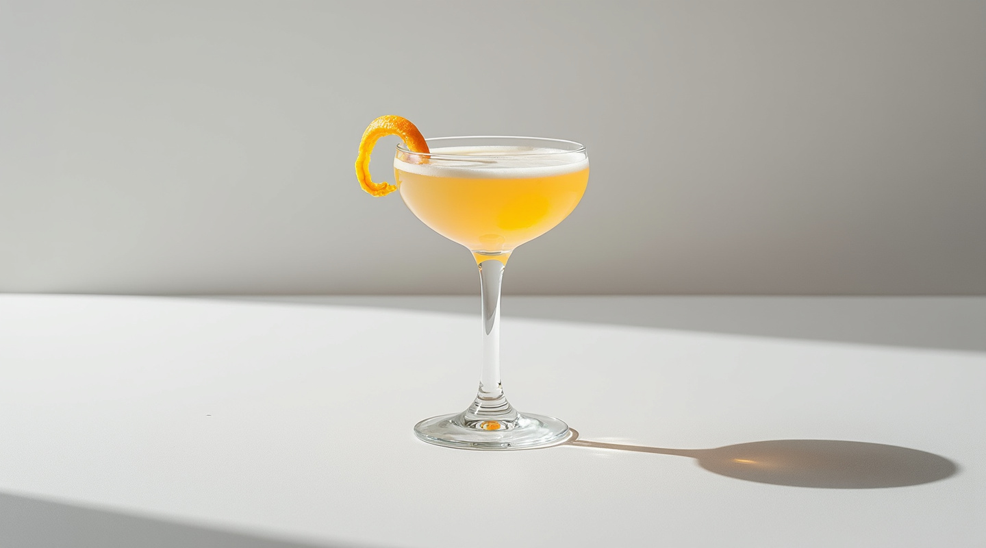 Maiden's Prayer cocktail in a coupe glass garnished with an orange zest twist